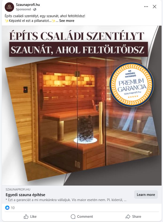Szaunaprofi hirdetés